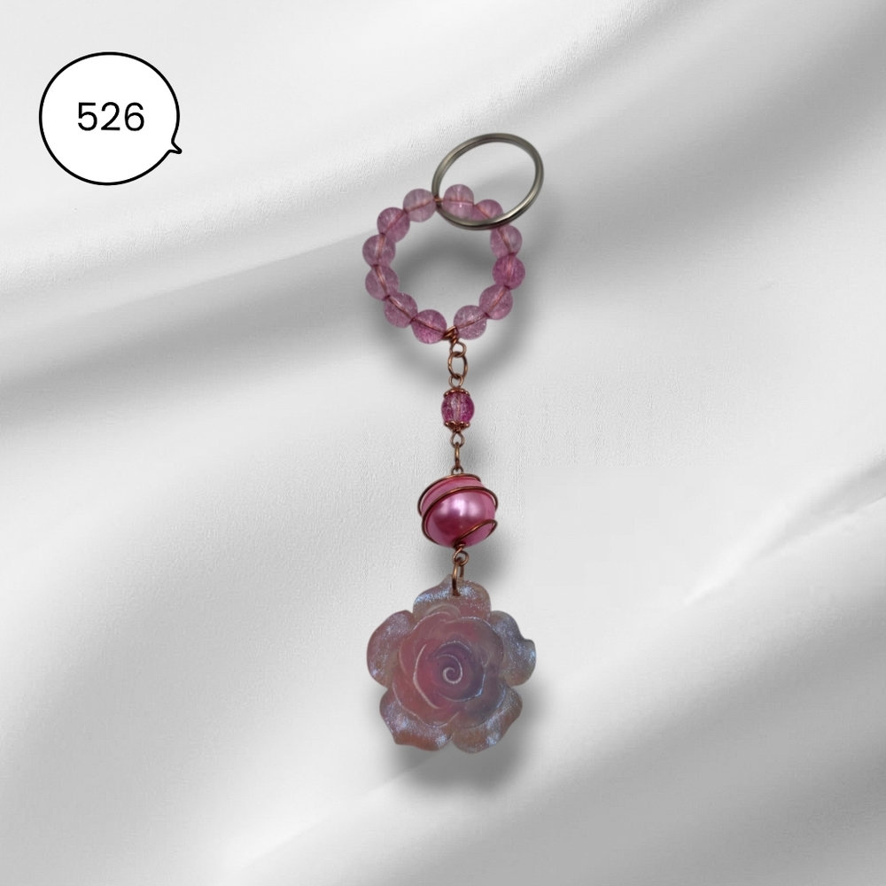 Handmade Pink Beaded Rose Keychain Cute Floral Bag Charm Accessory